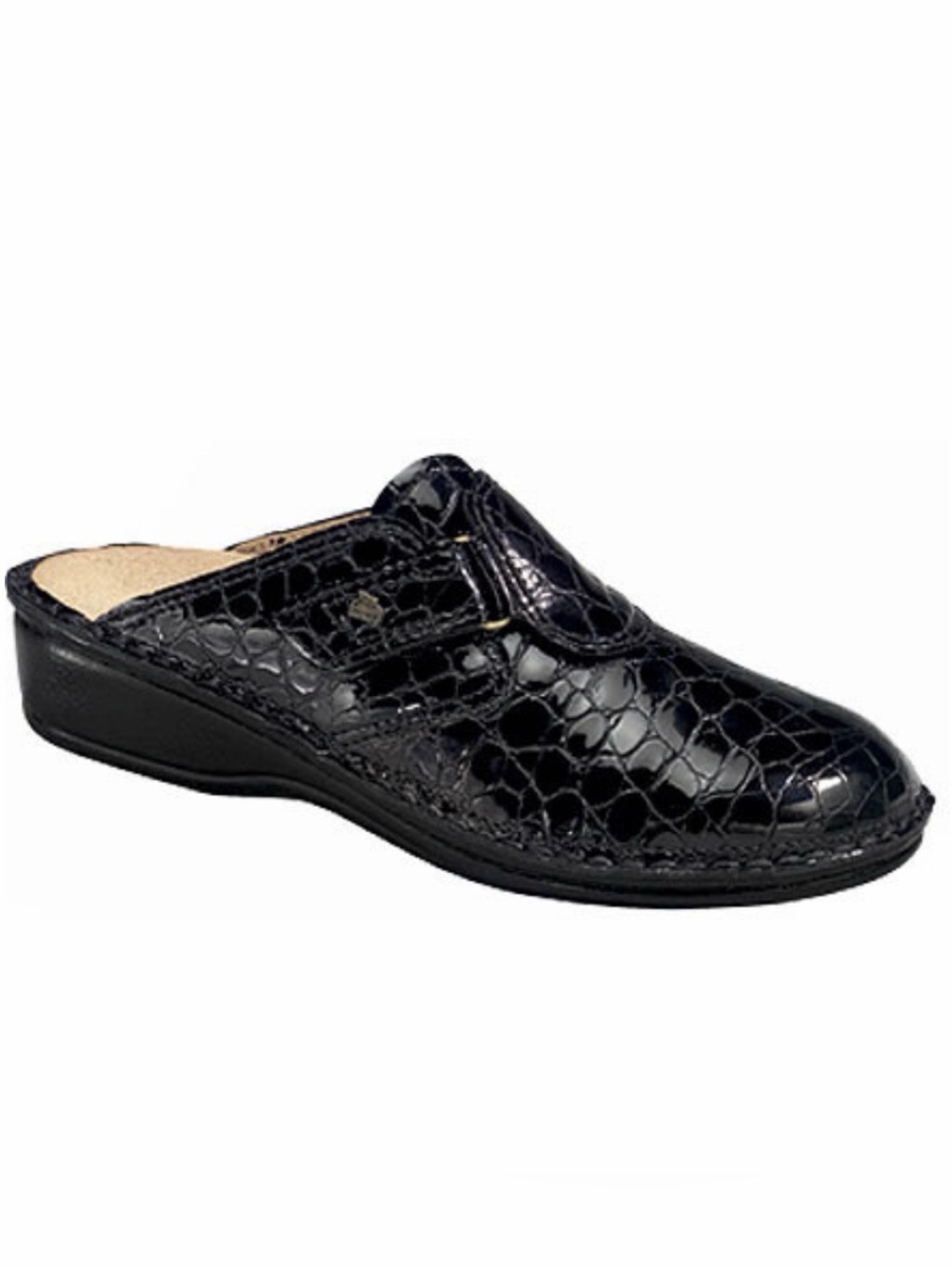 Finn Comfort Orb Croc-Embossed Leather Slip-On Clogs in Black Sz 38D US 7.5